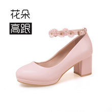 Load image into Gallery viewer, Fashion! Student Party Shoes High-heeled Flowers Shoes Size 30-36 for bigger girl Kid Heeled Leather Shoes Flower Girls Shoes
