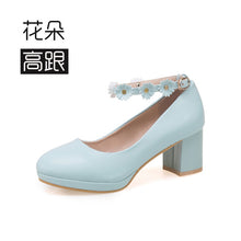 Load image into Gallery viewer, Fashion! Student Party Shoes High-heeled Flowers Shoes Size 30-36 for bigger girl Kid Heeled Leather Shoes Flower Girls Shoes

