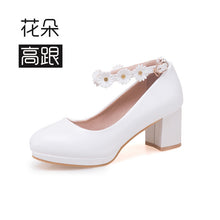 Load image into Gallery viewer, Fashion! Student Party Shoes High-heeled Flowers Shoes Size 30-36 for bigger girl Kid Heeled Leather Shoes Flower Girls Shoes
